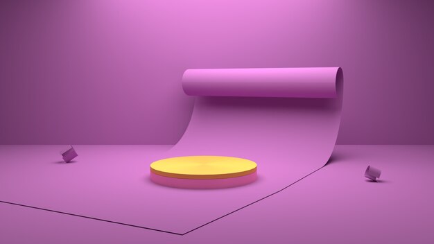 Representación 3D Escena geométrica y del podio del papel de fondo para el producto