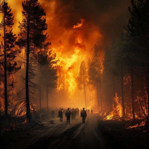 Representación 3D de la escena de un gran incendio.