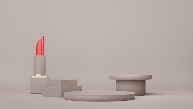 Representación 3D de escena mínima de podio en blanco con soporte de exhibición de cosméticos para maqueta de producto