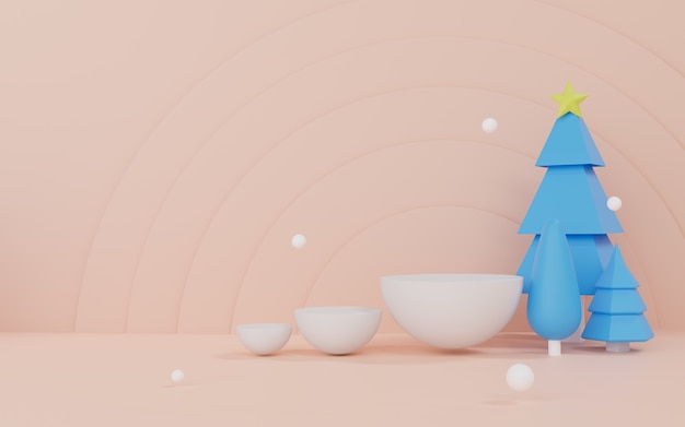 Representación 3D de la escena de Navidad abstracta con podio