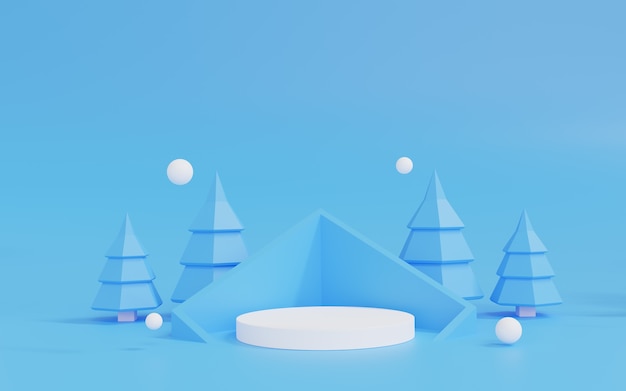 Representación 3D de la escena de Navidad abstracta con podio