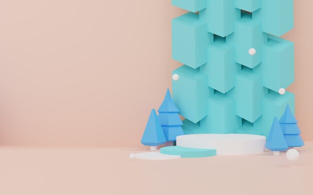 Representación 3D de la escena de Navidad abstracta con podio