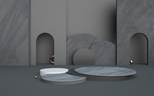 Representación 3d escenario de podio en blanco de fondo futurista abstracto para la presentación del producto