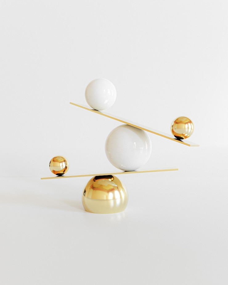 Foto representación 3d de escultura moderna artística abstracta de oro y blanco