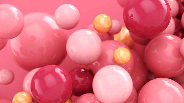 Foto representación 3d de esferas naranjas y rosas