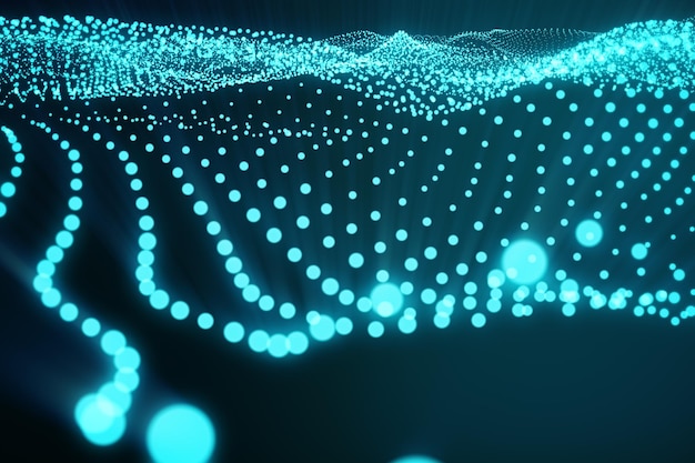 Representación 3d espacio poligonal abstracto sobre fondo oscuro con conexión de puntos y líneas azules Estructura de conexión concepto futurista