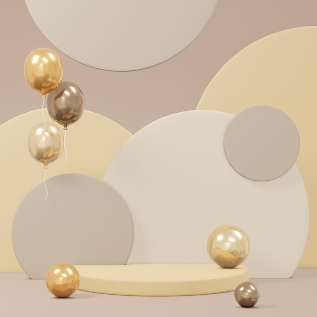 Representación 3D estética minimalista beige fondo geométrico podio exhibición de productos Ilustración de representación 3D estilo de dibujos animados