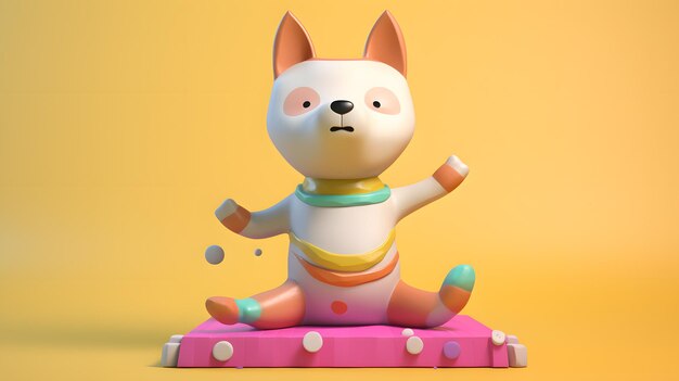 Representación 3D estilizada de una figurilla japonesa de shiba sentada en un lindo diseño de juguete de caja rosa con una ilustración suave