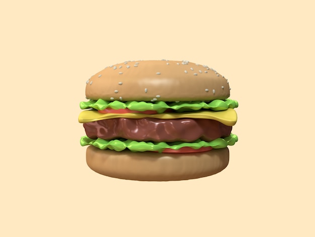 Representación 3d del estilo de la historieta de la hamburguesa 3d