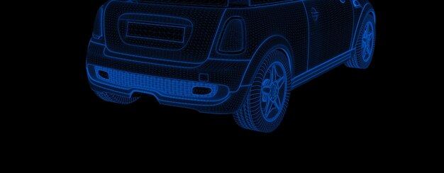 Representación 3D de la estructura metálica del holograma del coche