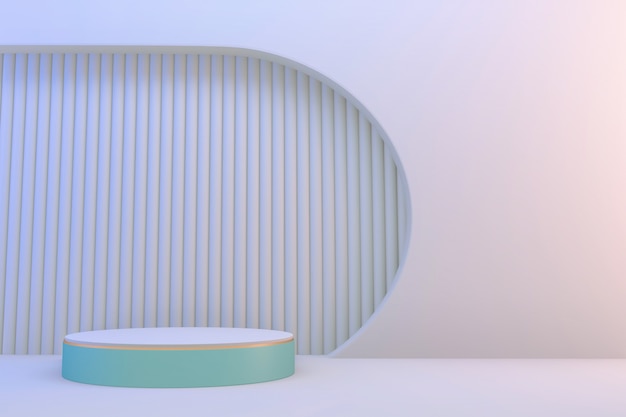 Representación 3D. Exhibición del cilindro del extracto del podio verde minimalista moderno.