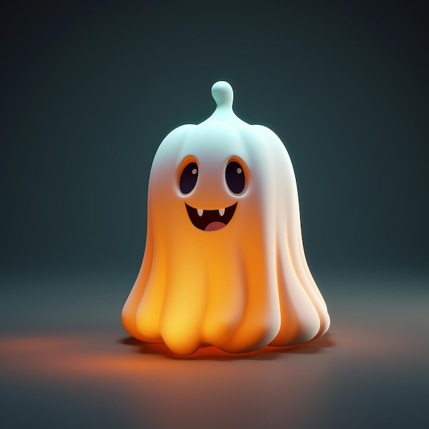 Representación 3D de un fantasma de Halloween con ojos brillantes