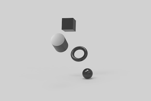 Representación 3d flotante de formas geométricas negras