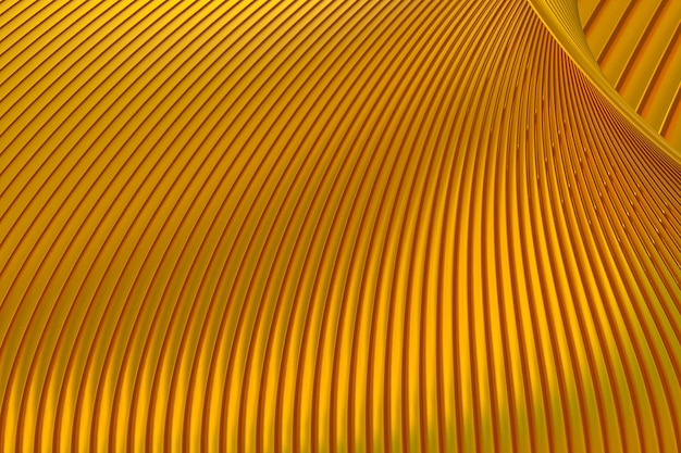 Representación 3d del fondo abstracto de la arquitectura de la onda de la pared abstracta del oro, fondo del oro para la presentación