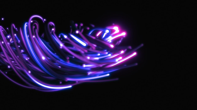 Representación 3D de un fondo abstracto colorido de cuerdas, líneas, cintas, fibras o cables
