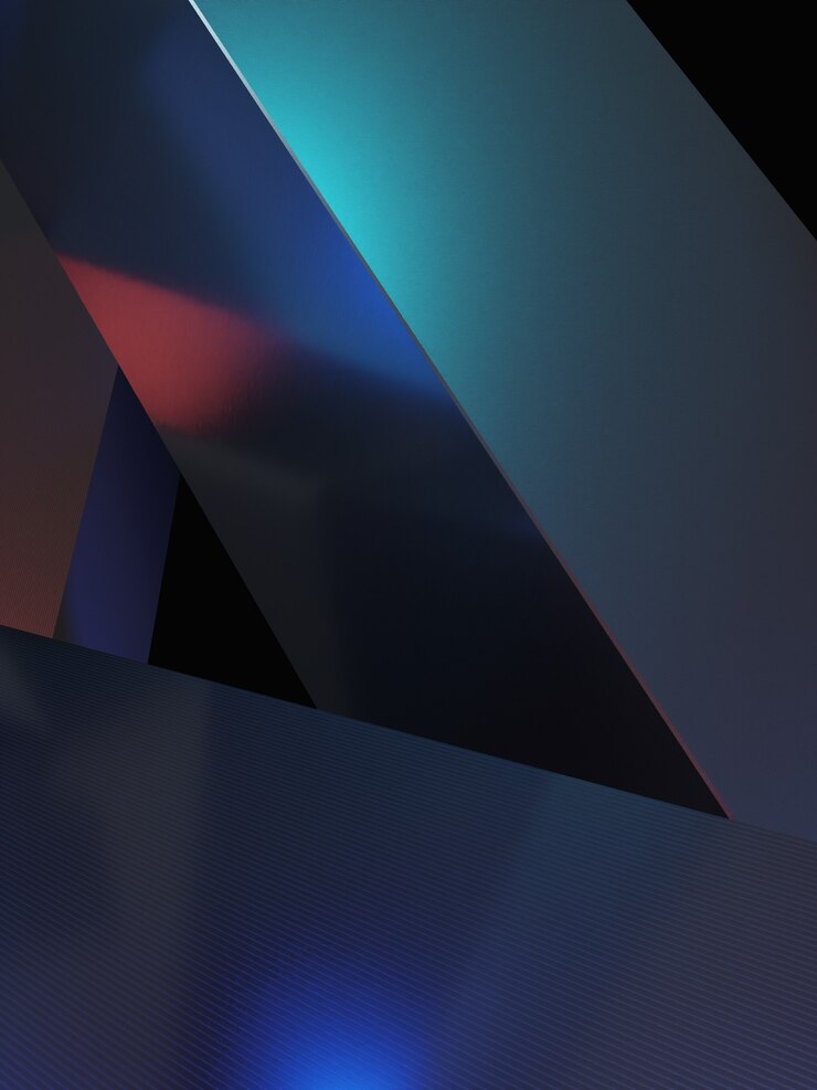 Representación 3D Fondo abstracto de geometría mínima holográfica o iridiscente oscura para electrónica