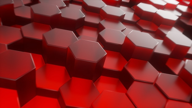 Representación 3D de fondo abstracto hexágono rojo.