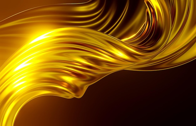 Representación 3d Fondo abstracto de ondas de oro y hermosos reflejos