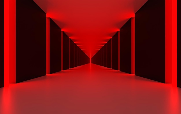 Representación 3d de fondo abstracto de túnel rojo largo