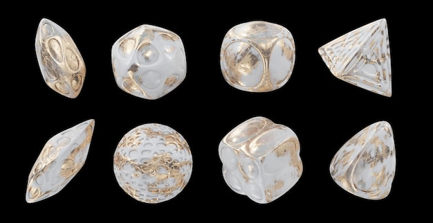 Representación 3D del fondo aislado de la colección de geometría de mármol de objetos