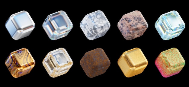 Representación 3D del fondo aislado de la colección de geometría de mármol de objetos