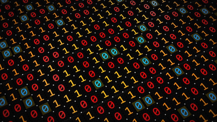 Foto representación 3d del fondo basada en tecnología de código binario