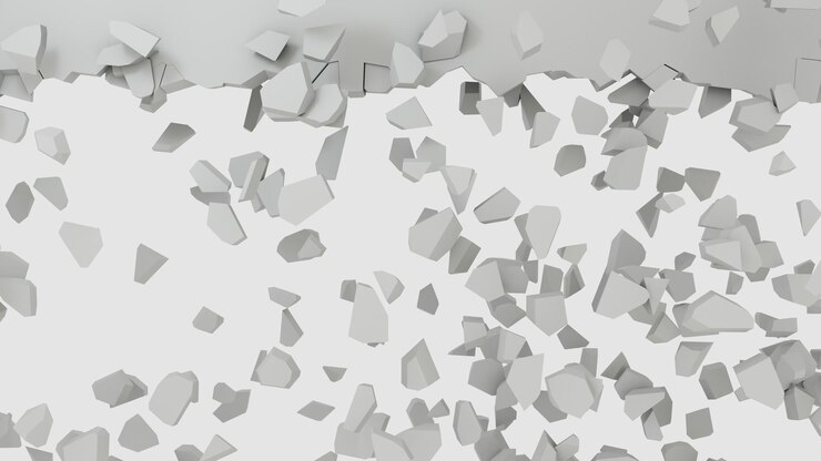 Foto representación 3d de fondo blanco simulando un agujero en la pared banner de piedra rota