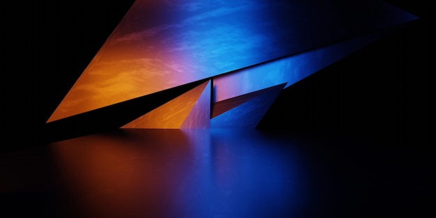 Representación 3d de fondo de corredor de nave espacial brillante de neón naranja azul Concepto Cyberpunk