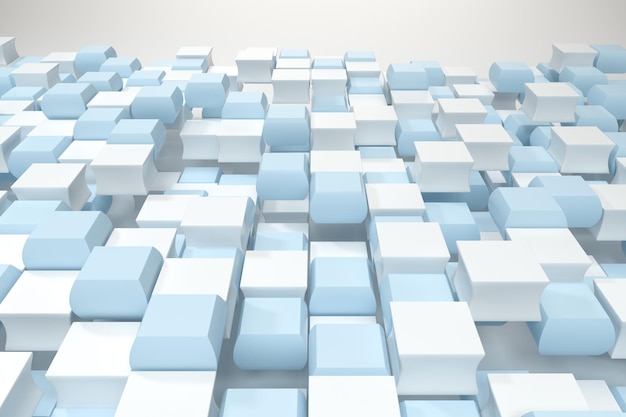 Representación 3d de fondo de cubos azules y blancos creativos