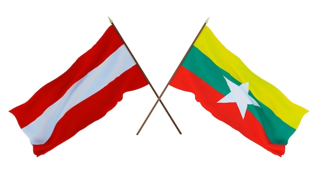 Representación 3D de fondo para diseñadores ilustradores Banderas del Día de la Independencia Nacional Austria y Myanmar