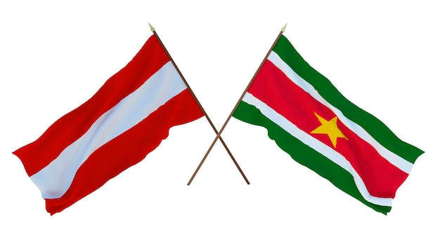 Representación 3D de fondo para diseñadores ilustradores Banderas del Día de la Independencia Nacional Austria y Surinam