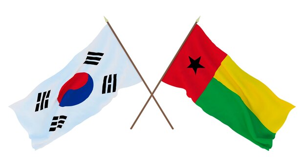 Representación 3D de fondo para diseñadores ilustradores Banderas del Día de la Independencia Nacional Corea del Sur y GuineaBissau