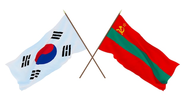 Representación 3D de fondo para diseñadores ilustradores Banderas del Día de la Independencia Nacional Corea del Sur y Transnistria