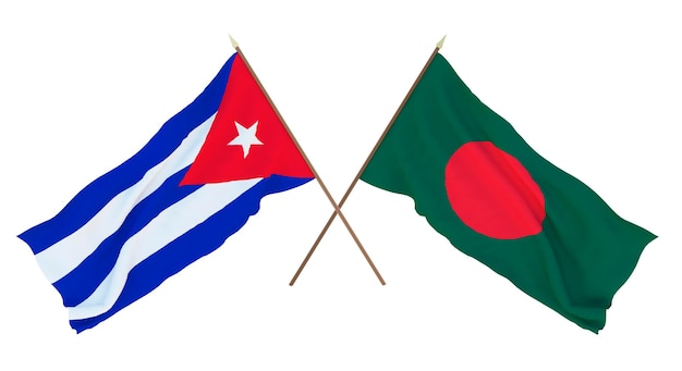 Representación 3D de fondo para diseñadores ilustradores Banderas del Día de la Independencia Nacional Cuba y Bangladesh