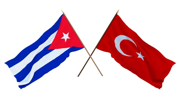 Representación 3D de fondo para diseñadores ilustradores Banderas del Día de la Independencia Nacional Cuba y Turquía