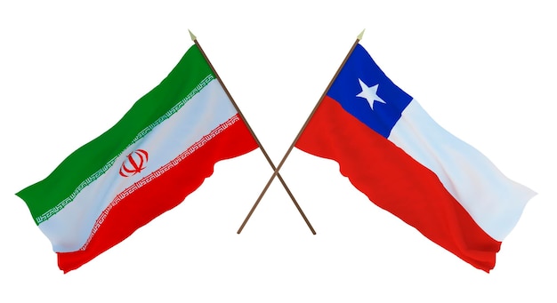 Representación 3D de fondo para diseñadores ilustradores Banderas del Día de la Independencia Nacional Irán y Chile