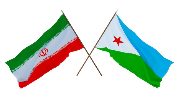 Representación 3D de fondo para diseñadores ilustradores Banderas del Día de la Independencia Nacional Irán y Djibouti