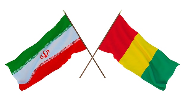 Representación 3D de fondo para diseñadores ilustradores Banderas del Día de la Independencia Nacional Irán y Guinea
