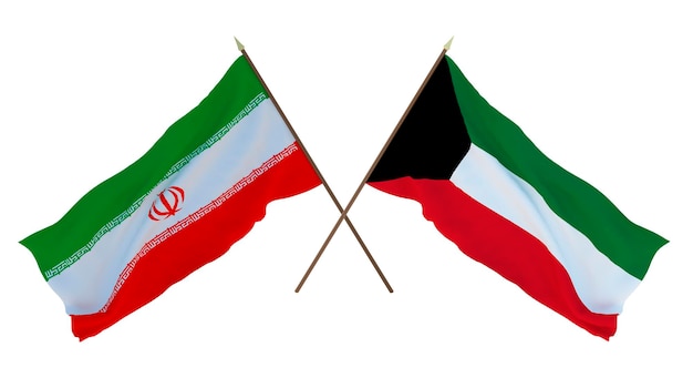 Representación 3D de fondo para diseñadores ilustradores Banderas del Día de la Independencia Nacional Irán y Kuwait