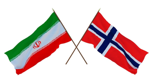 Representación 3D de fondo para diseñadores ilustradores Banderas del Día de la Independencia Nacional Irán y Noruega