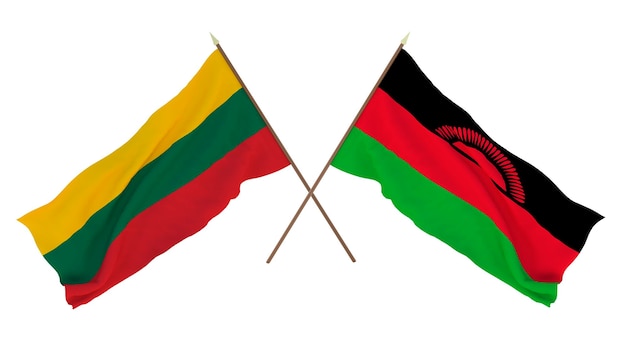 Representación 3D de fondo para diseñadores ilustradores Banderas del Día de la Independencia Nacional Lituania y Malawi