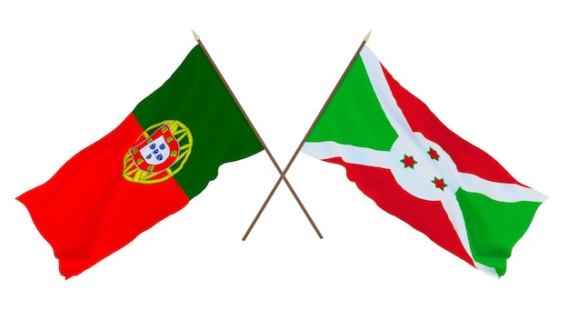 Representación 3D de fondo para diseñadores ilustradores Banderas del Día de la Independencia Nacional Portugal y Burundi