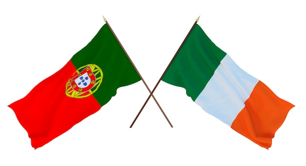 Representación 3D de fondo para diseñadores ilustradores Banderas del Día de la Independencia Nacional Portugal e Irlanda