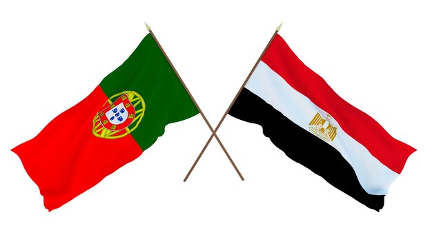 Representación 3D de fondo para diseñadores ilustradores Banderas del Día de la Independencia Nacional Portugal y Egipto