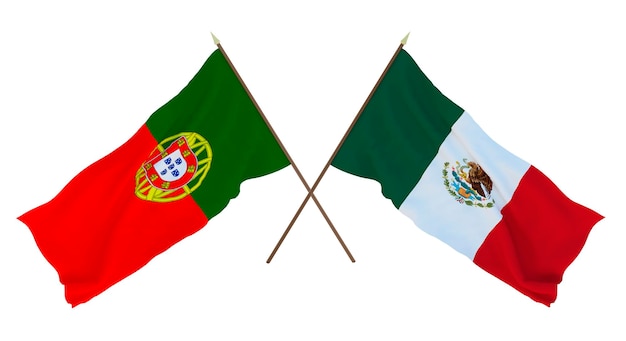 Representación 3D de fondo para diseñadores ilustradores Banderas del Día de la Independencia Nacional Portugal y México