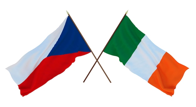 Representación 3D de fondo para diseñadores ilustradores Banderas del Día de la Independencia Nacional República Checa e Irlanda