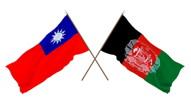 Representación 3D de fondo para diseñadores ilustradores Banderas del Día de la Independencia Nacional Taiwán y Afganistán