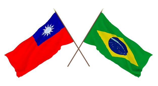 Representación 3D de fondo para diseñadores ilustradores Banderas del Día de la Independencia Nacional Taiwán y Brasil