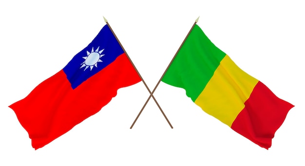 Representación 3D de fondo para diseñadores ilustradores Banderas del Día de la Independencia Nacional Taiwán y Malí