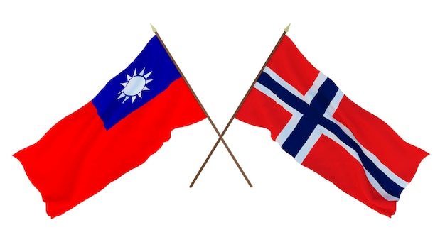 Representación 3D de fondo para diseñadores ilustradores Banderas del Día de la Independencia Nacional Taiwán y Noruega